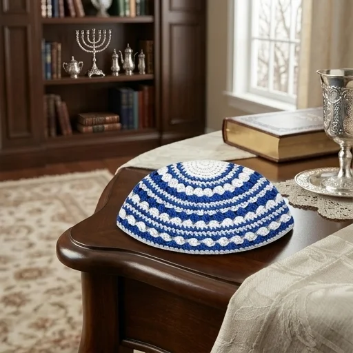 כיפה פריק 21 ס״מ לבן פסים תכלת