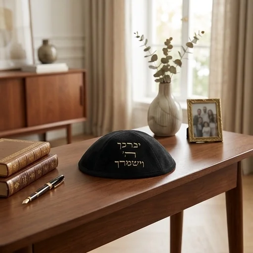 כיפה אולטרא סוויד שחור 19 ס״מ עם "יברכך" ומקום לסיכה