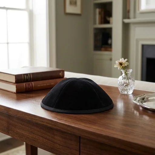 כיפה קטיפה ארטמן כחולה 4 חלקים עם סרט 18 ס״מ