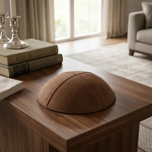 Leather Kippah 15 cm- Brown