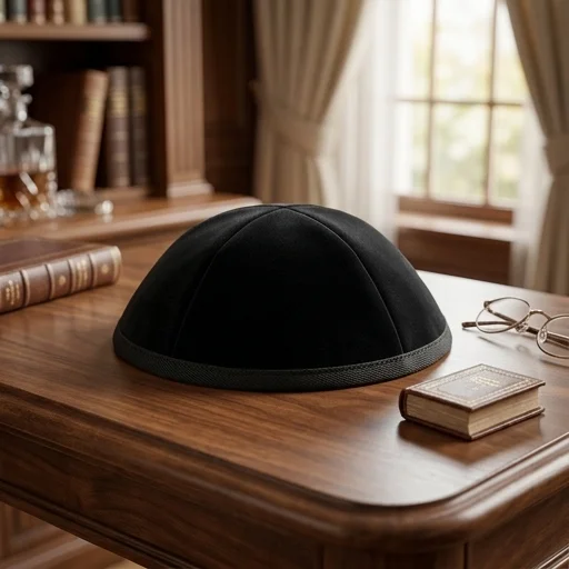 Black Velvet Kippah Size 4- 4 Parts with Rim