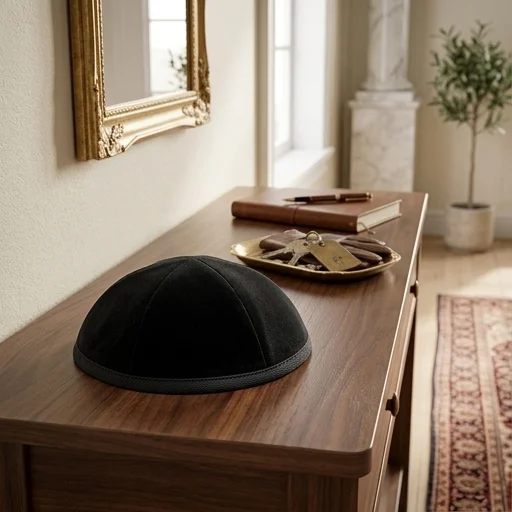 Black Velvet Kippah "Art-men" Size 3- 6 Parts with Rim