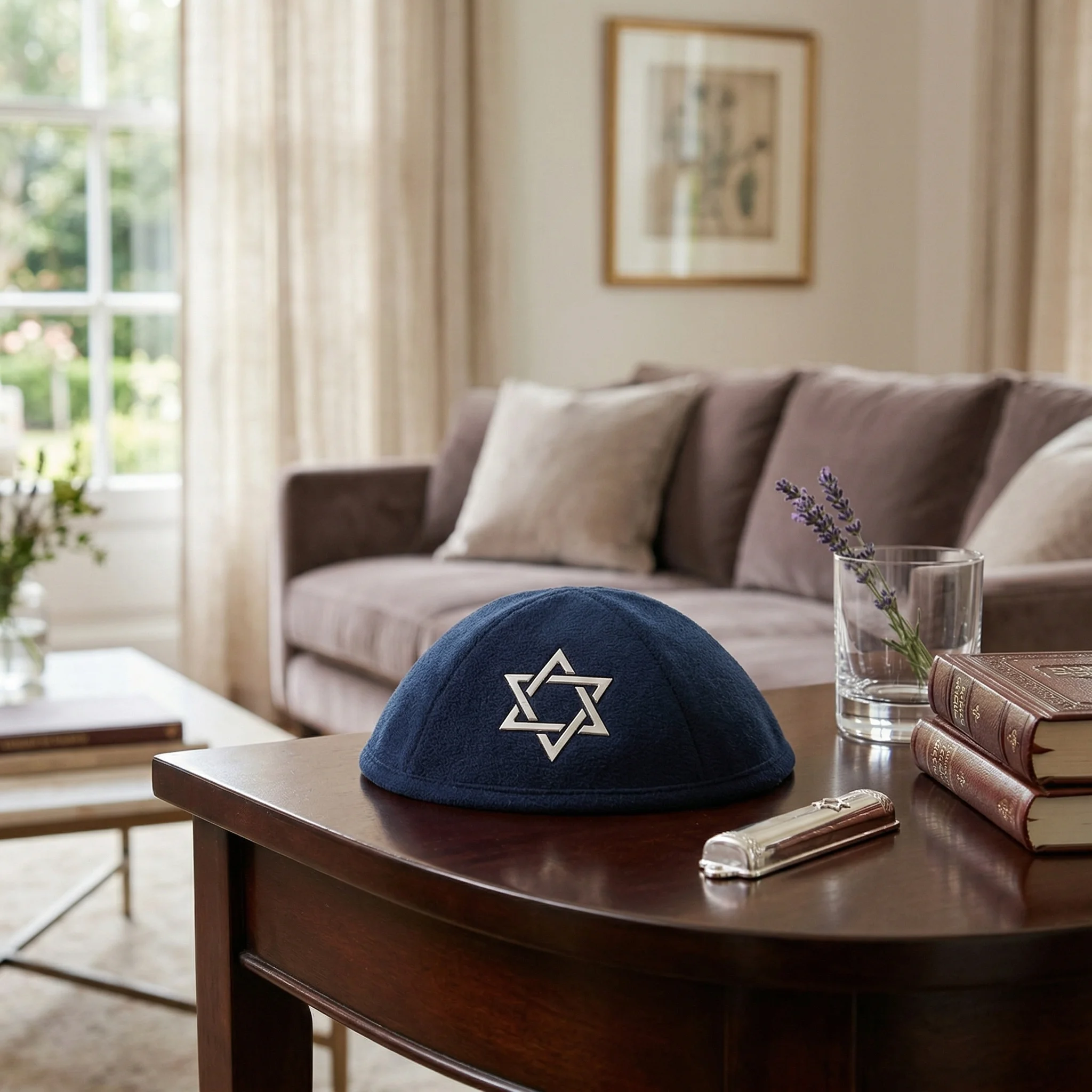 כיפה אולטרא סוויד כחול כהה 19 ס״מ "מגן דויד" כסף