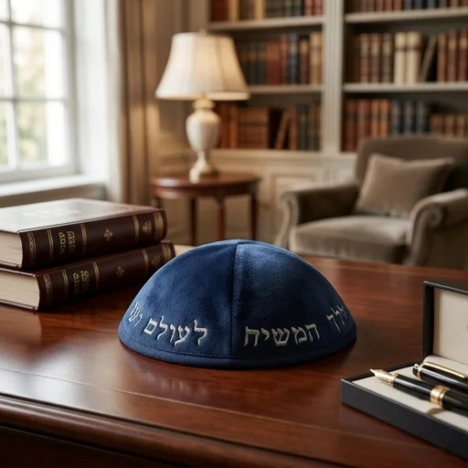 כיפה קטיפה "ארט-מן" עם ריקמה יחי אדוננו גודל