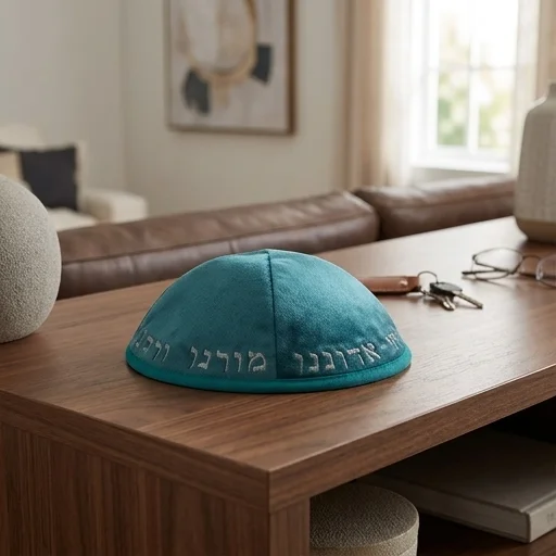 כיפה קטיפה "ארט-מן" עם ריקמה יחי אדוננו גודל 4 - י