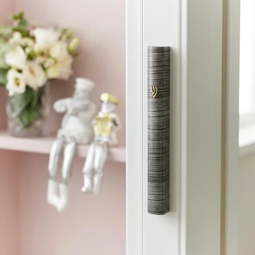 Aluminum Mezuzah 15 Cm-3d Metallic Gray & Black Striped Design- Special Profile, Metal "Shin"