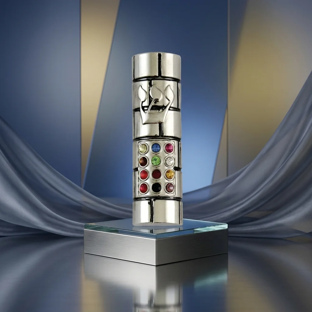 Nickel Mezuzah for Car 6cm- "Choshen" Design