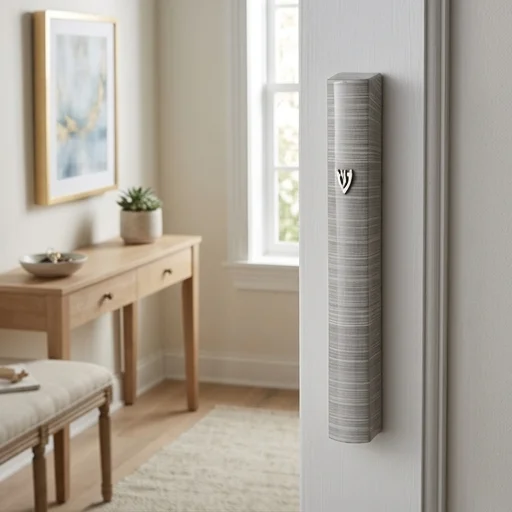 Aluminium Mezuzah 12cm 3d Painted- White Striped Design
