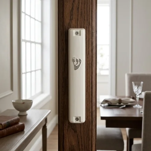 מזוזה פלסטיק לבנה 10 ס״מ "ש" כסף פקק גומי