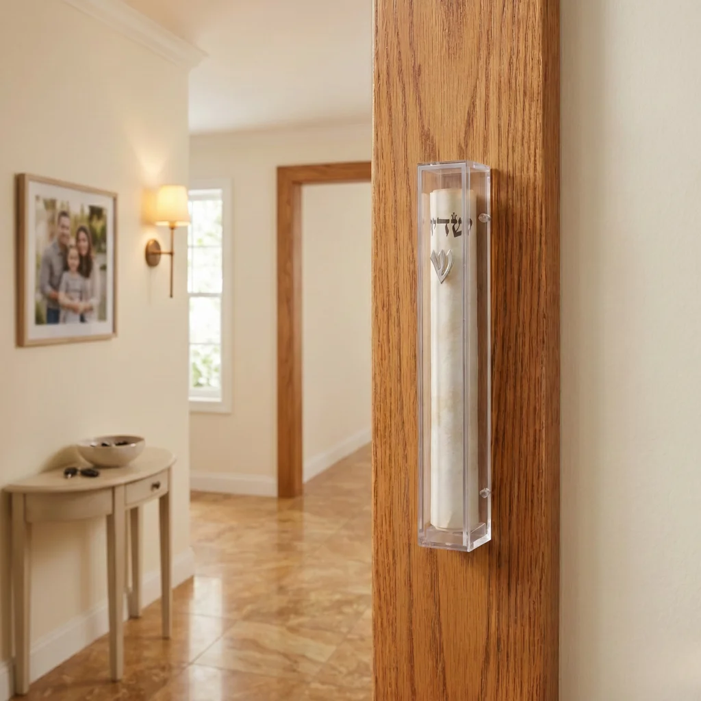 Clear Plastic Mezuzah with Rubber Cork 12 cm - Silver