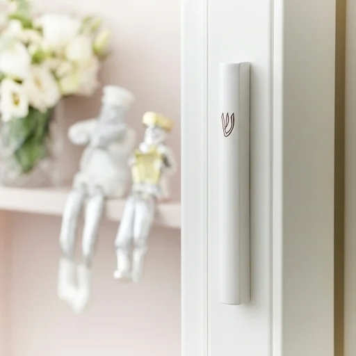 White Aluminum Mezuzah 12cm, Black Printed Shin