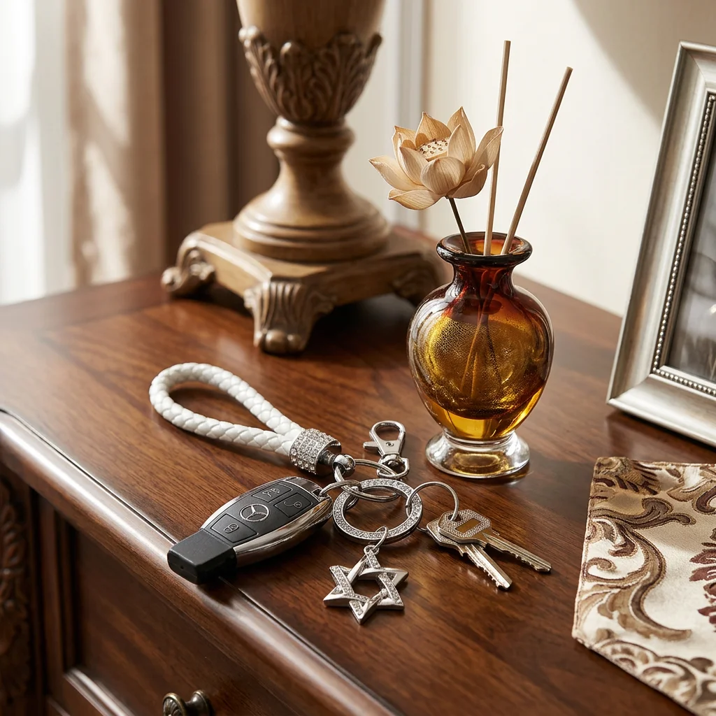 Nickel Magen David Keyholder with Stone Inlay