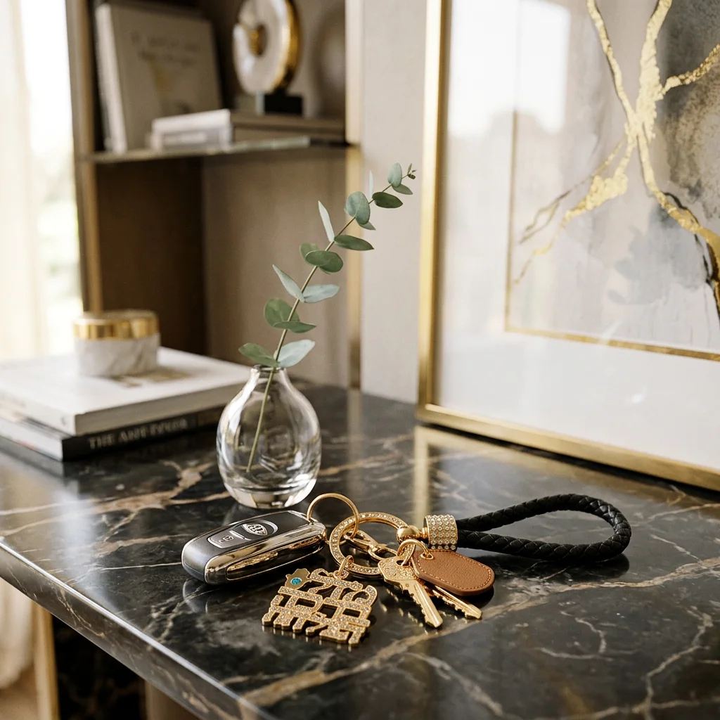 Metel Mazal & Bracha Keyholder with Stone Inlay - Gold
