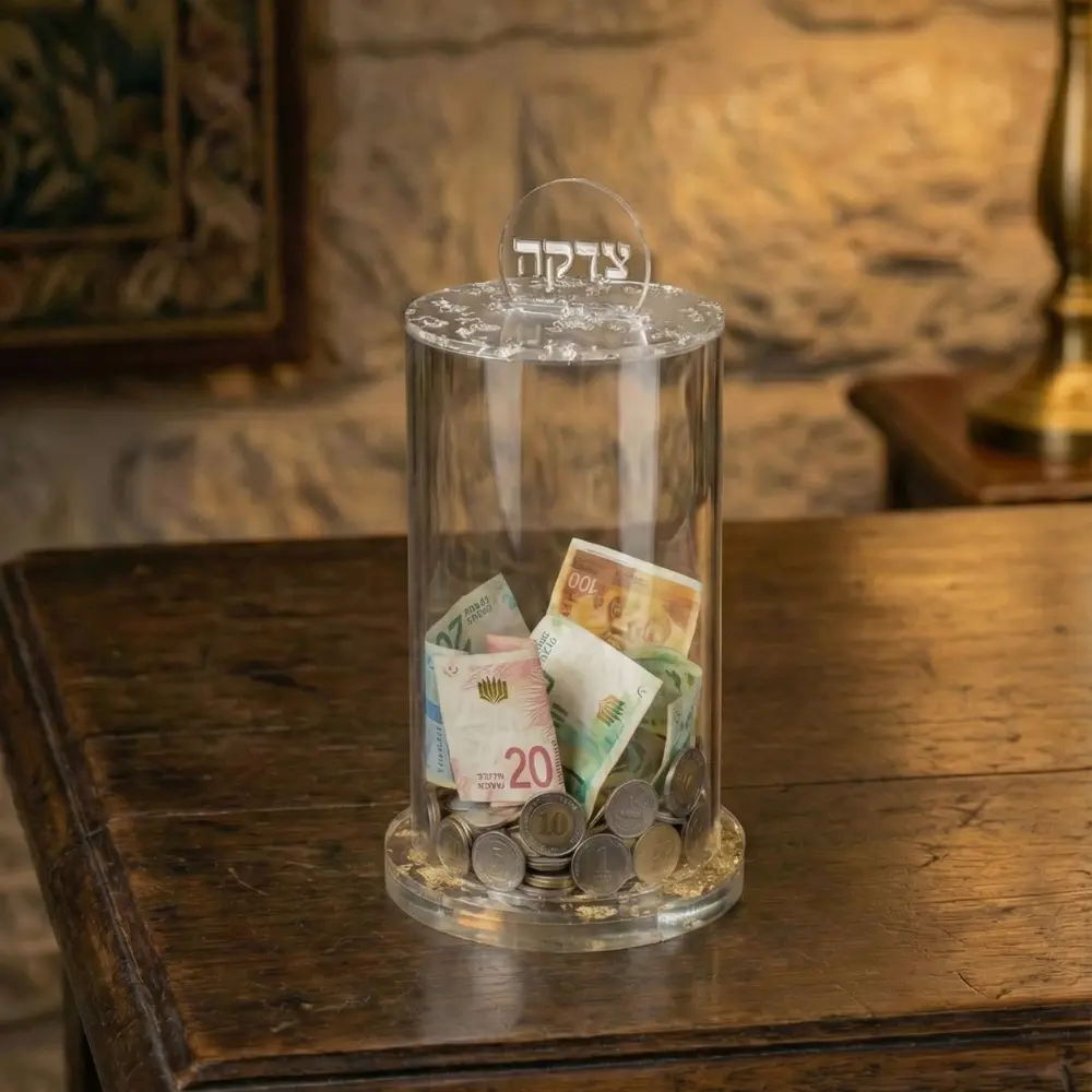 קופת צדקה מאקריליק כסף נצנץ 16×10 ס״מ