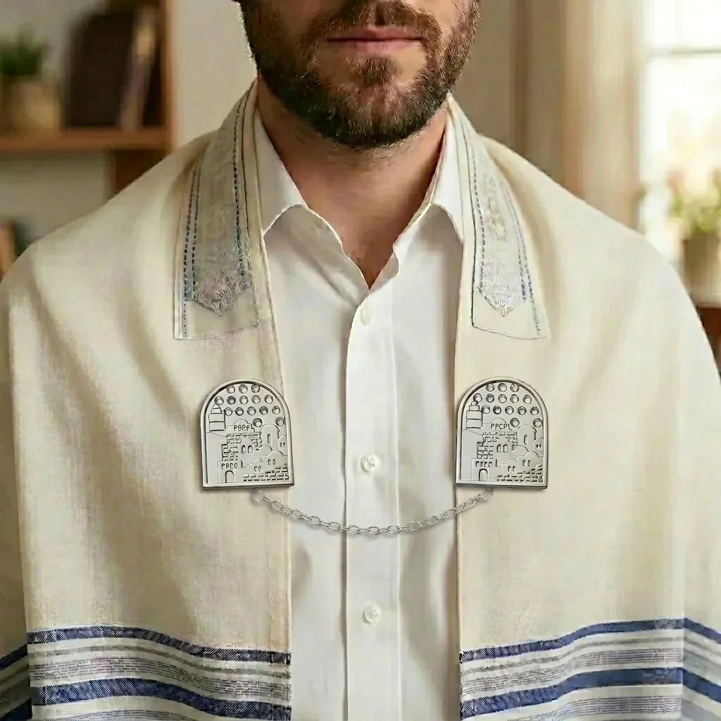 קליפס לטלית ניקל עם שרשרת 9 ס״מ