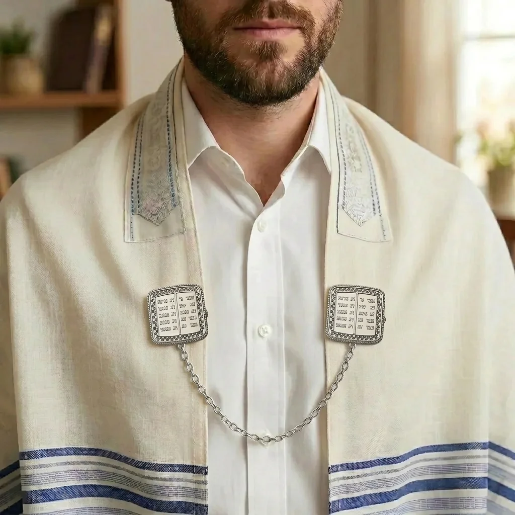 קליפס לטלית ניקל עם שרשרת 9 ס״מ