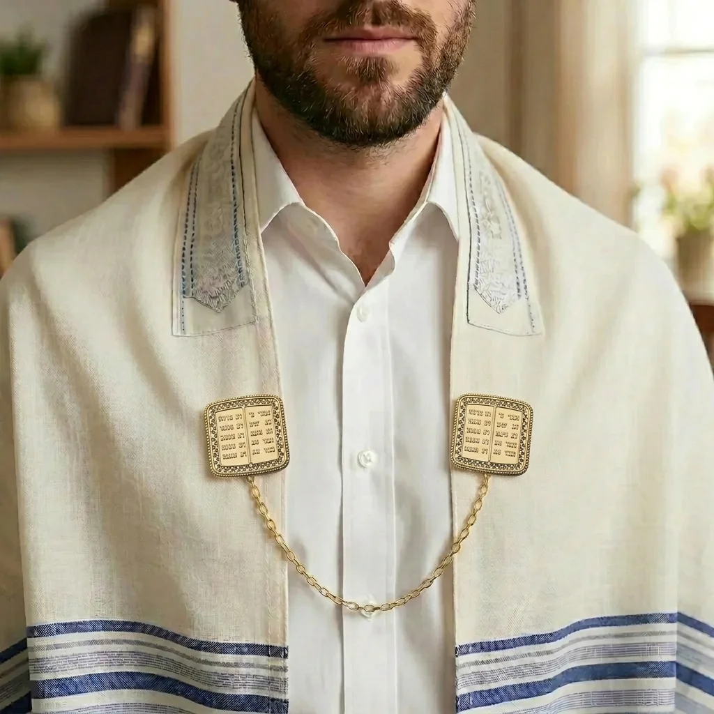 קליפס לטלית גימור זהב עם שרשרת 9 ס״מ