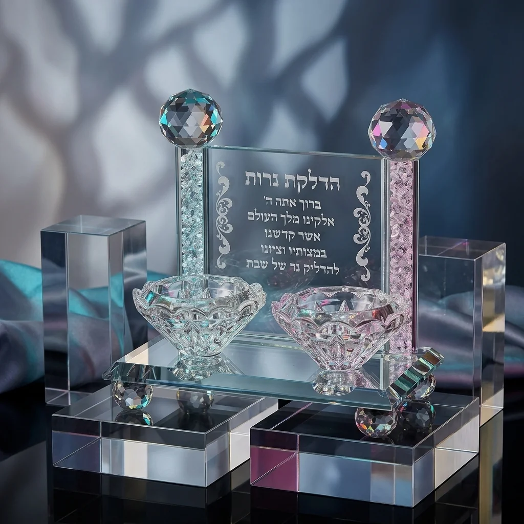 פמוטי קריסטל מהודרים עם הדלקת נרות 12.5×7 ס״מ