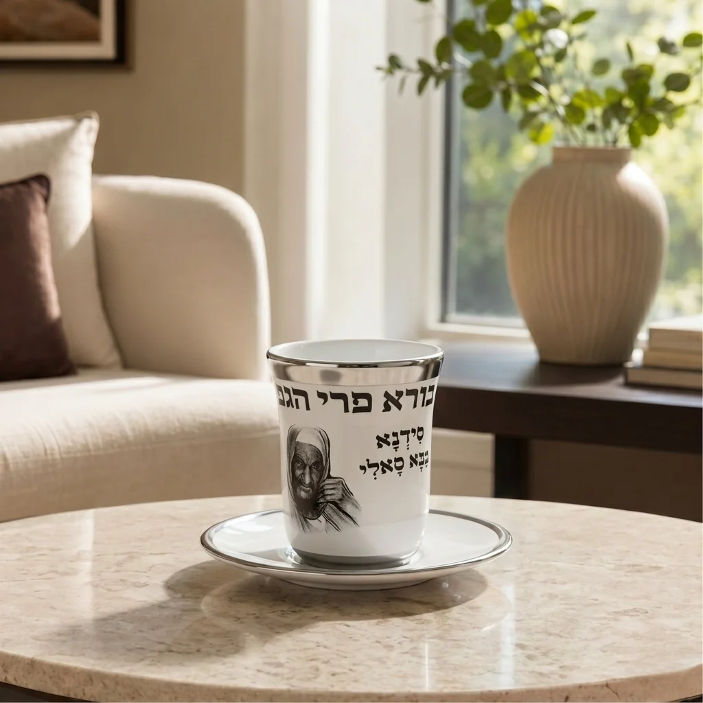 גביע קידוש מהודר מקרמיקה בלי רגל עם תחתית 9 ס״מ