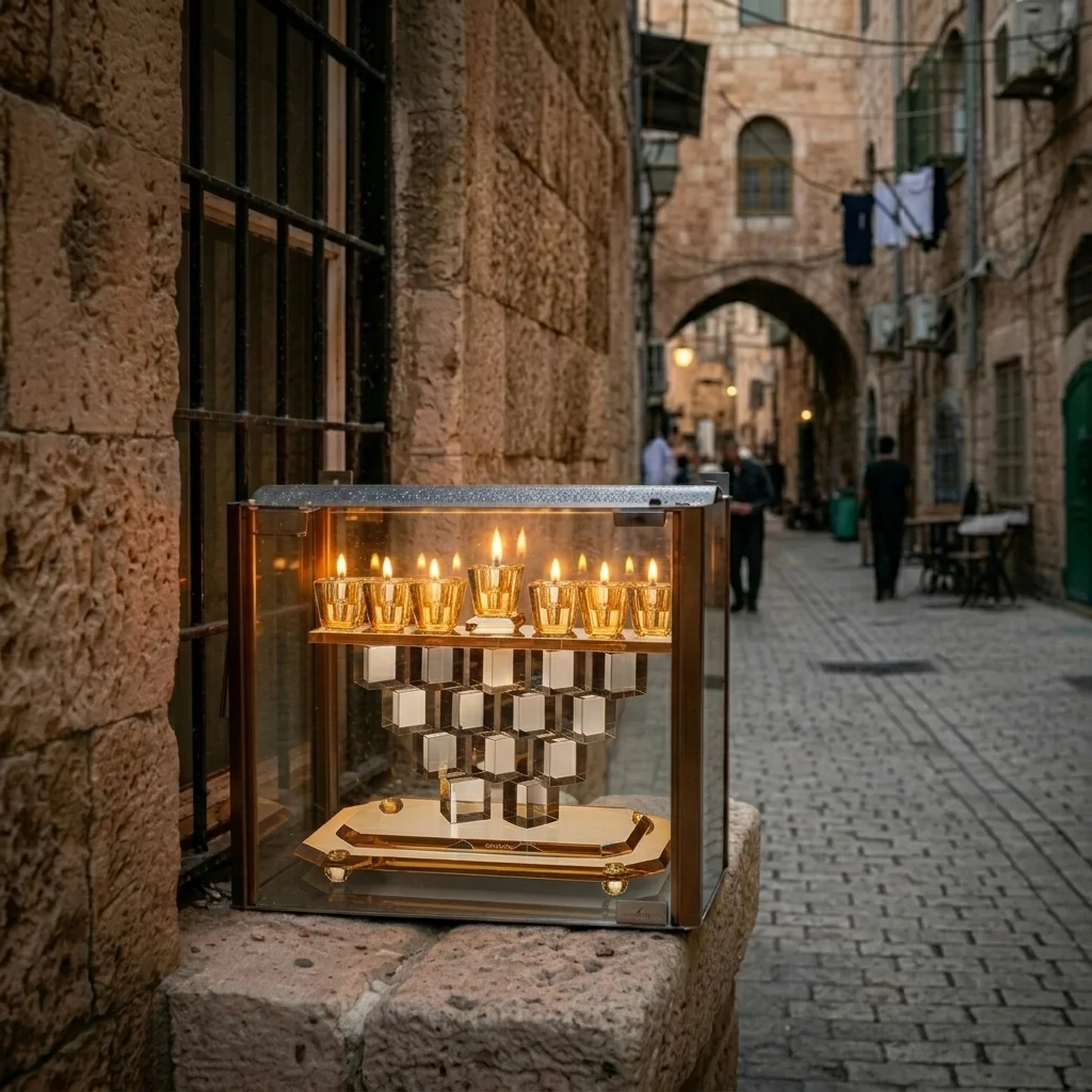 חנוכייה קריסטל מהודרת 17×17 ס״מ