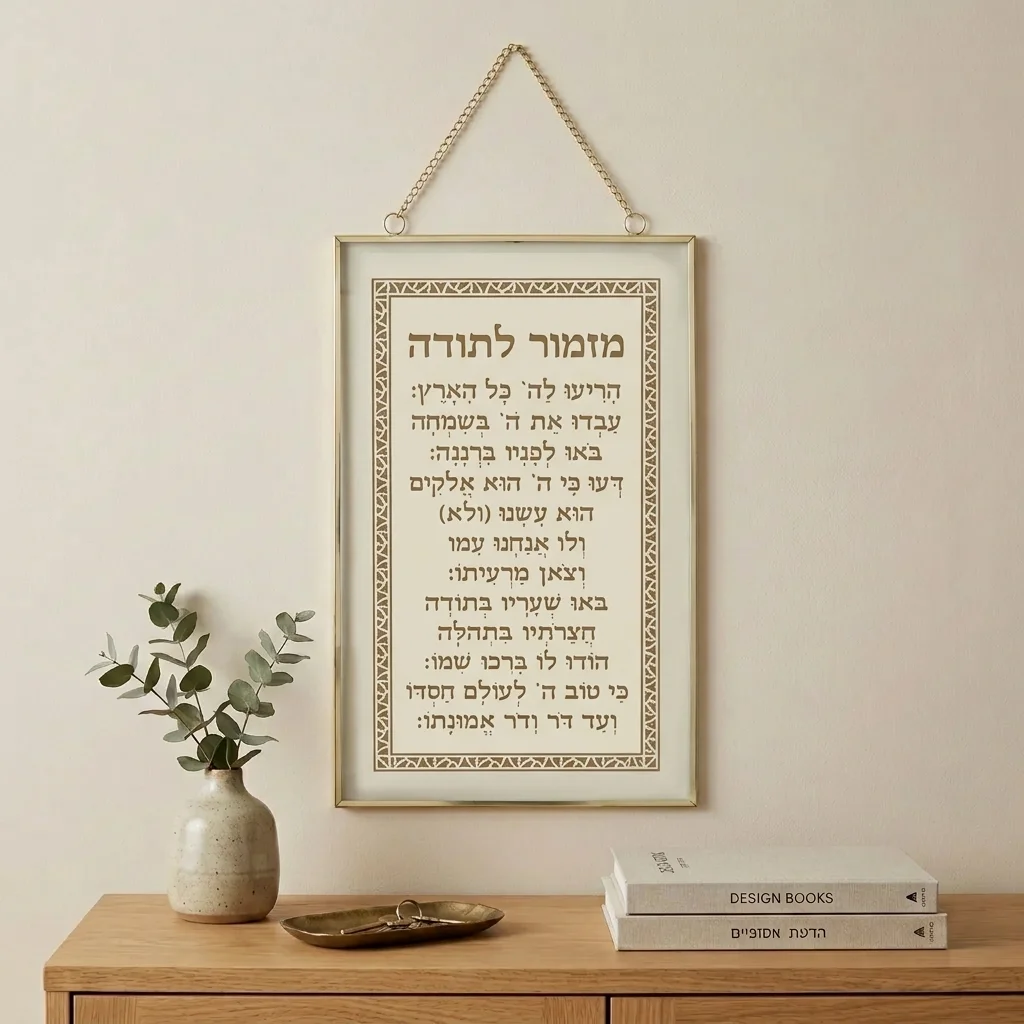 ברכה לתלייה זכוכית מזמור לתודה 13×21 ס״מ