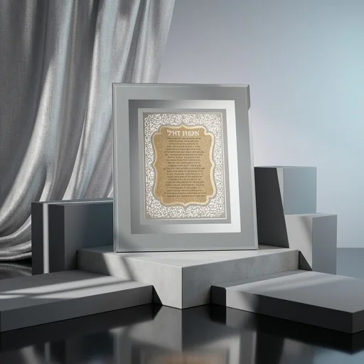 מסגרת זכוכית עם פלקטה חיתוך לייזר "אשת חיל" 28×23 ס״מ