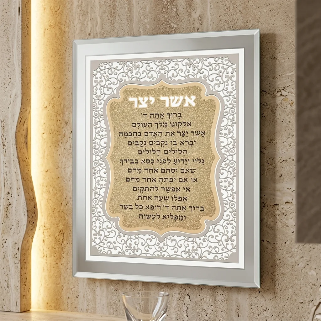 מסגרת זכוכית עם פלקטה חיתוך לייזר "אשר יצר ע.מ" 28×23 ס״מ