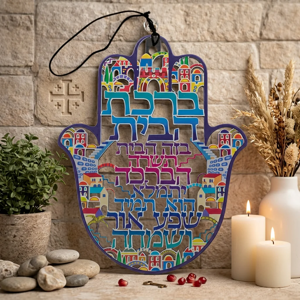 חמסה "ירושלים" חיתוך לייזר, ברכת הבית עברית 16