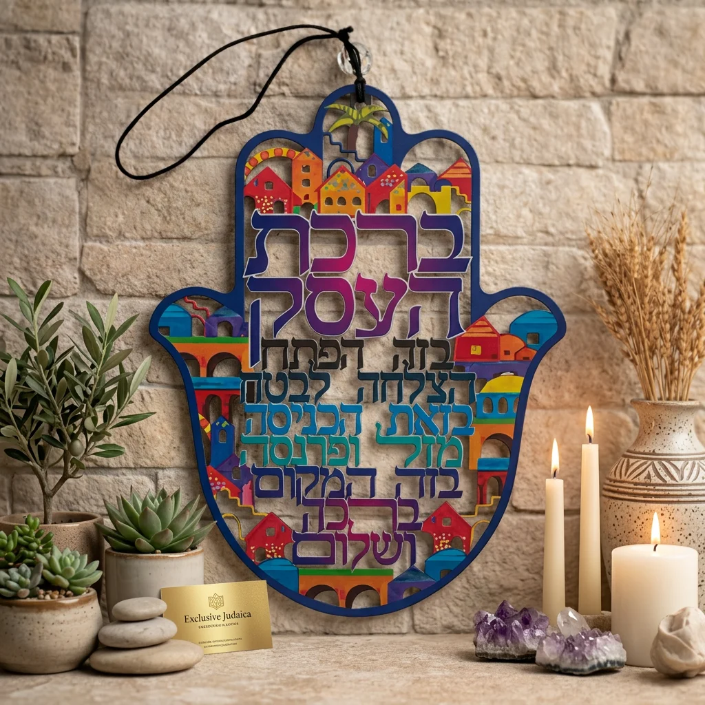 חמסה "ירושלים" חיתוך לייזר, ברכת העסק עברית 24 ס״מ