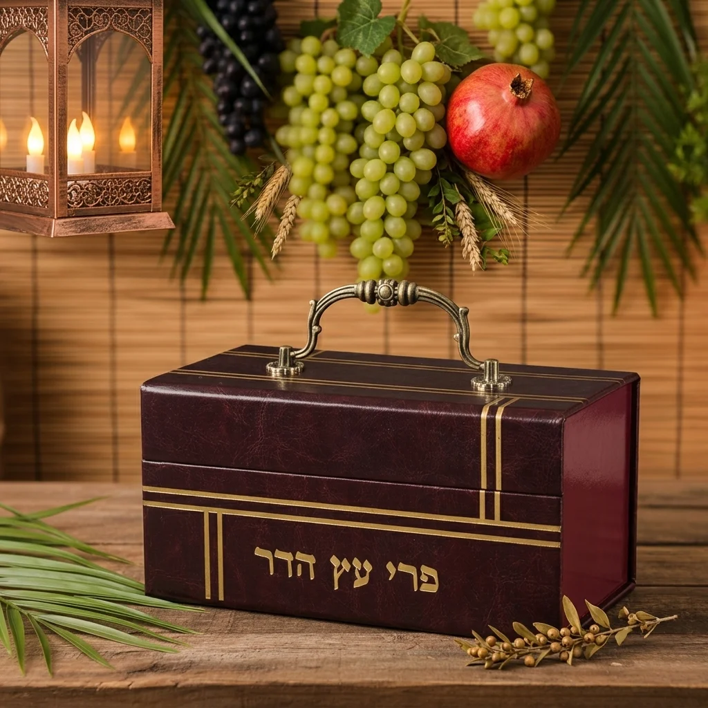 קופסא מהודרת לאתרוג דמוי עור עם ידית 13×19 ס״מ
