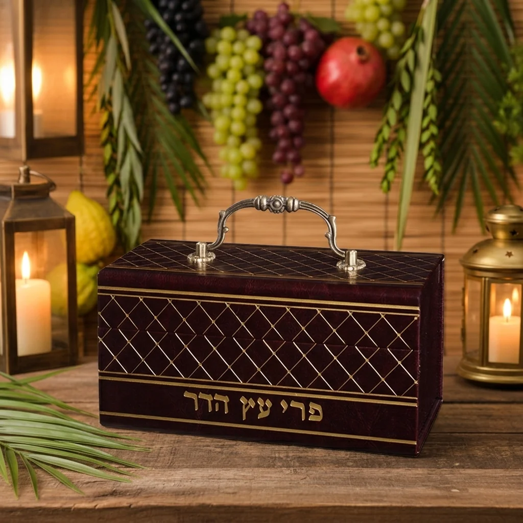 Leatherette Etrog Box with Handle & Lock 13*19*11 cm - Brown