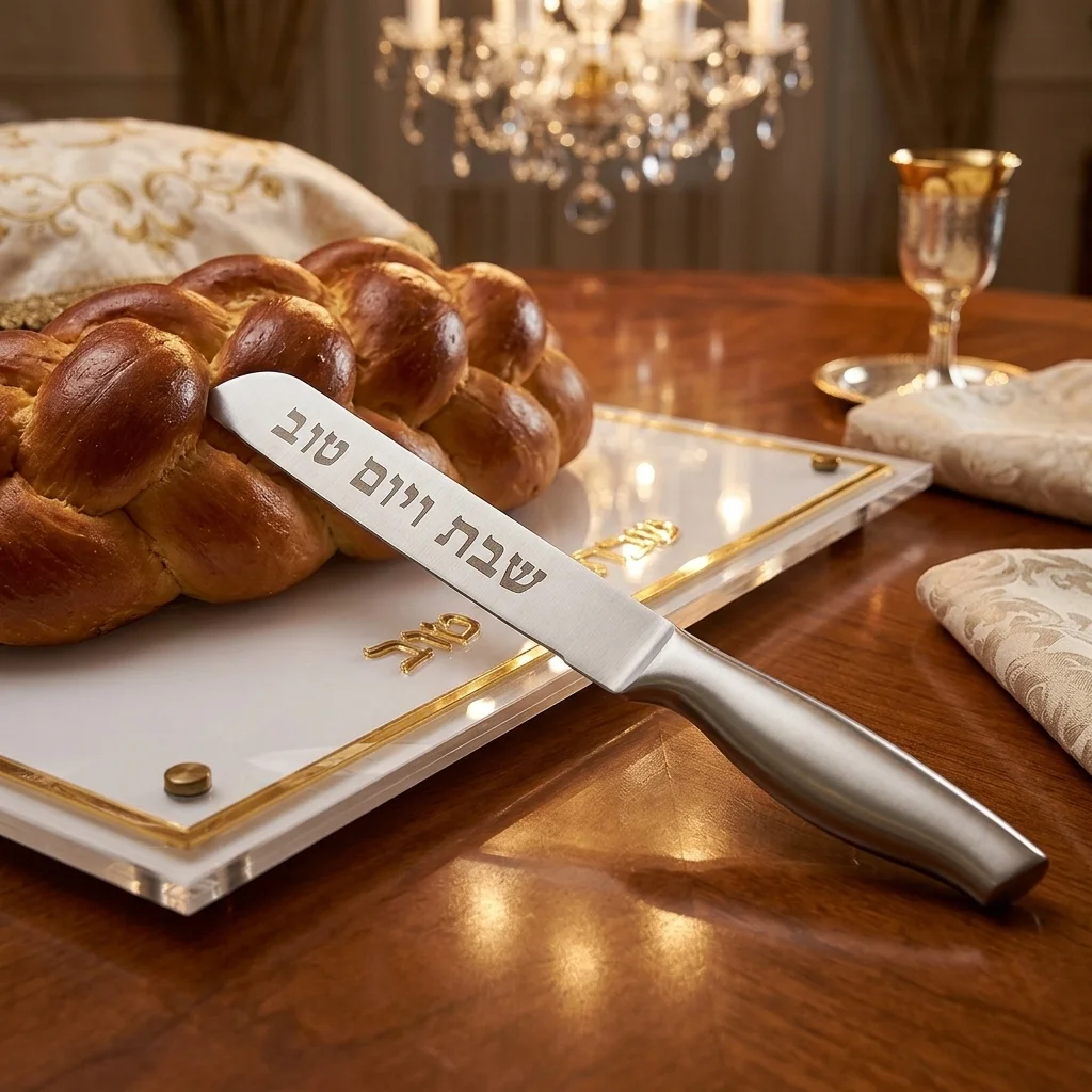 Stainless Steel Knife "for Shabbat and Holidays" Inscription, 32 cm Non Serrated