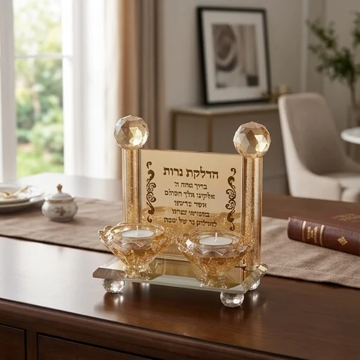פמוטי קריסטל מהודרים עם הדלקת נרות 12.5×7 ס״מ