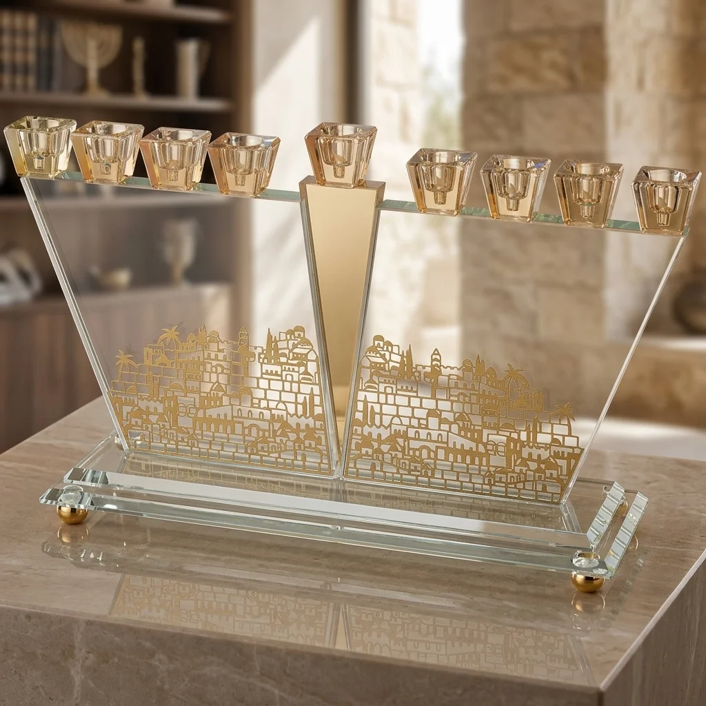 חנוכייה קריסטל מהודרת עם פלקטה 22×34 ס״מ