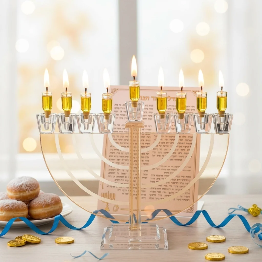 חנוכייה קריסטל מהודרת עם פלקטה 36×22 ס״מ