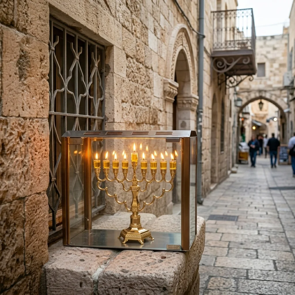 חנוכייה מהודרת "יהלום" ציפוי "רוז גולד " 36×35 ס״מ