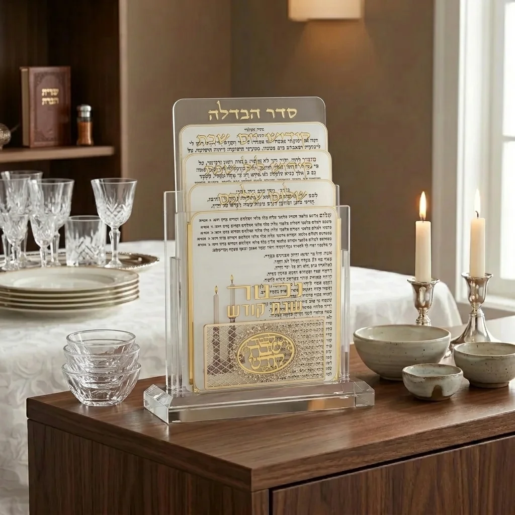 מעמד קריסטל לברכונים נוסח אשכנזי 21×16 ס״מ עם 4 ברכות לשבת