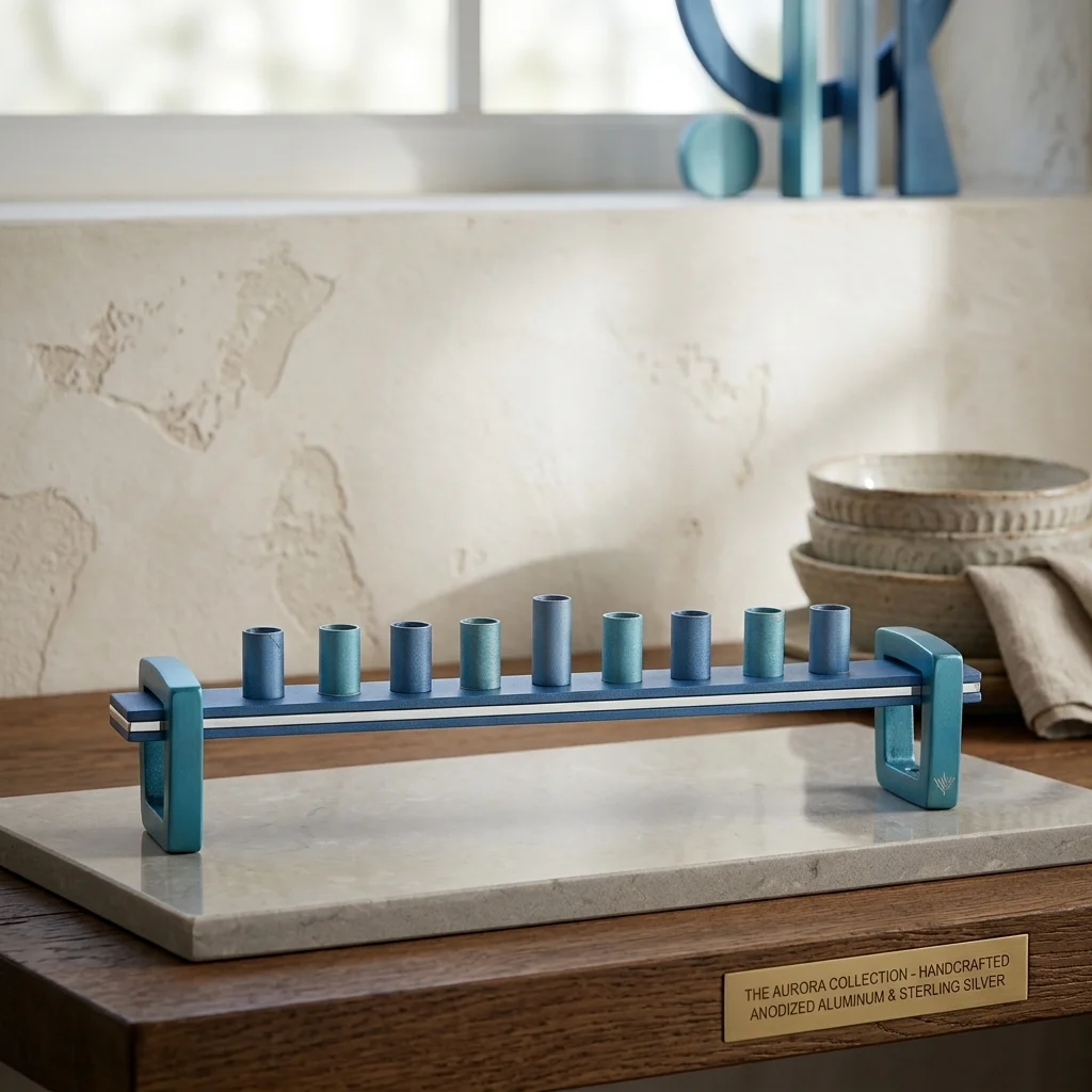 חנוכייה אלומיניום לנרות מהודרת 27×5 ס״מ