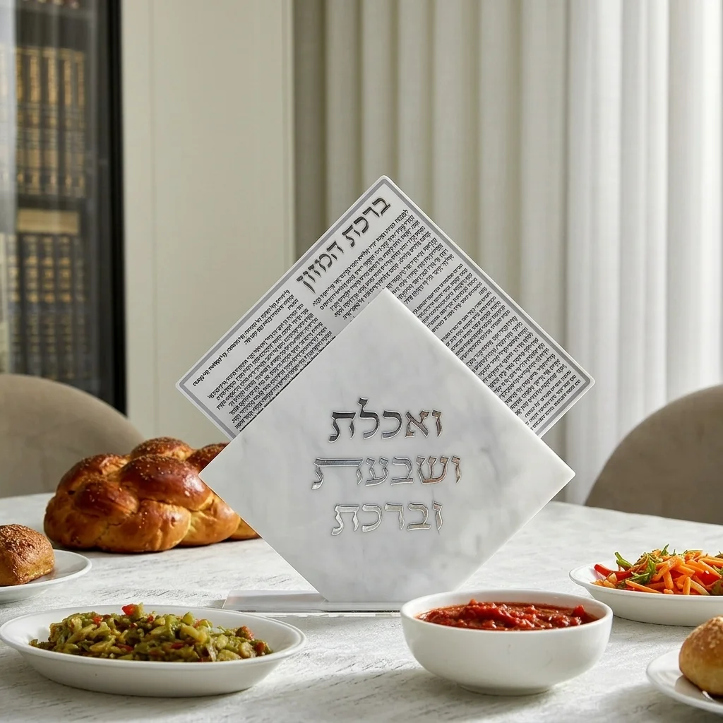 מעמד אקריליק נוסח אשכנזי 25×22 ס״מ עם 7 ברכונים - שיש