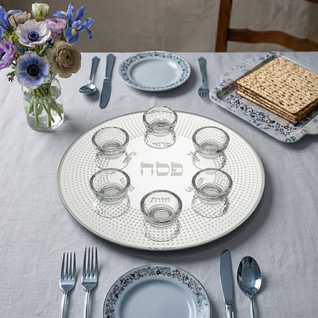 צלחת פסח מזכוכית וקריסטל מהודרת 40 ס״מ