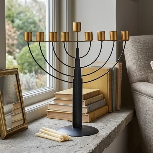 חנוכיית חוטים חצי עגול לשמן - שחור 30 ס״מ