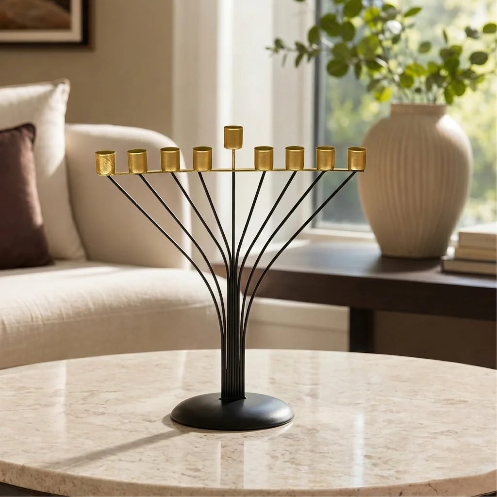 חנוכיית חוטים חבד לשמן - שחור 33×50 ס״מ