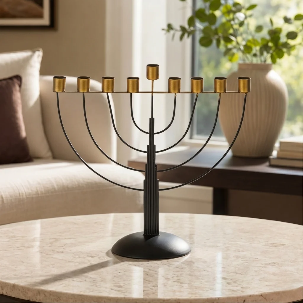חנוכיית חוטים חצי עגול לשמן - שחור 33 ס״מ