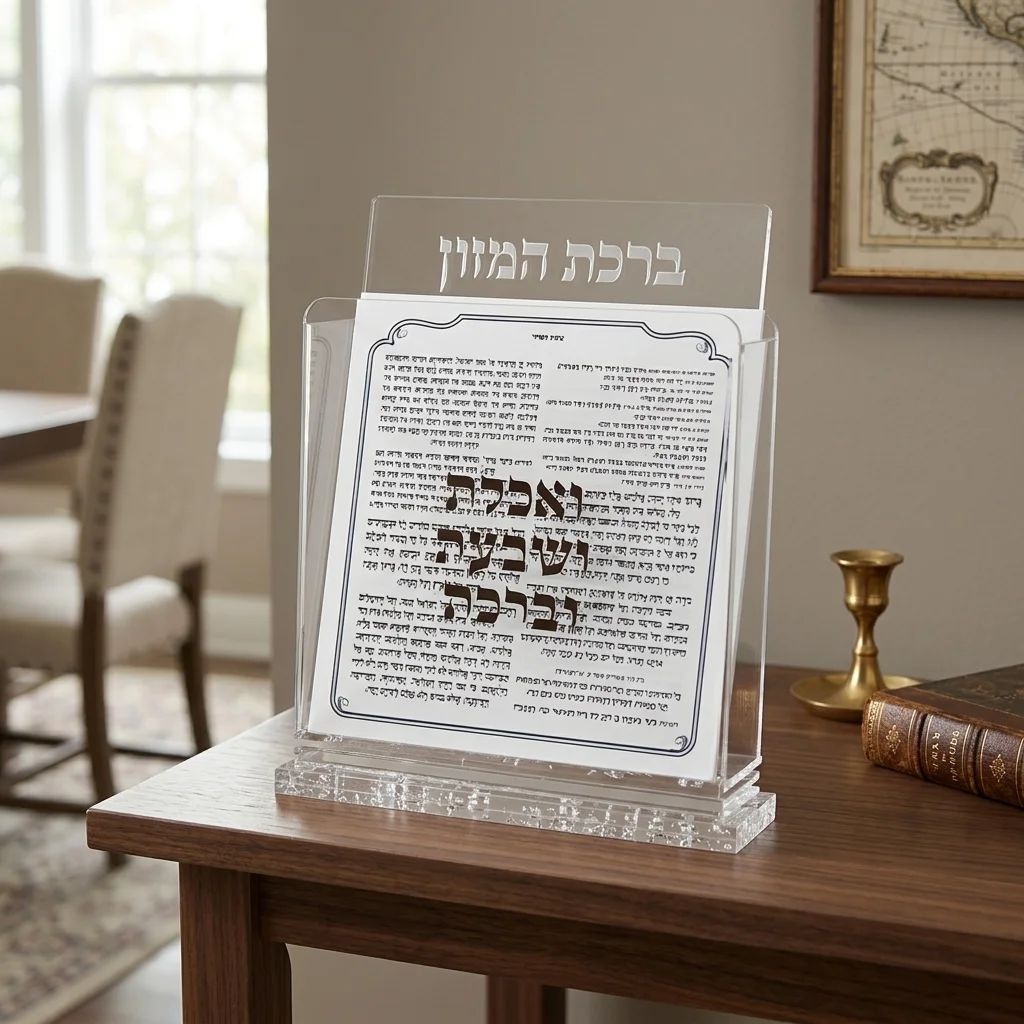 מעמד אקריליק נוסח אשכנזי 18×19 ס״מ עם 6 ברכונים - כסף