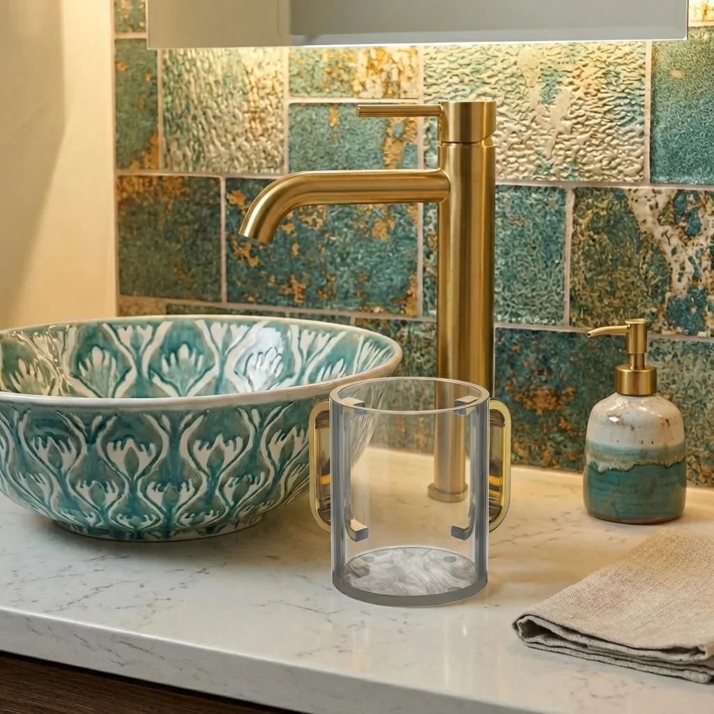 נטלה אקריליק מהודרת שקופה עם ידיות זהב 11 ס״מ