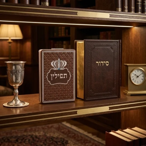 סטנד 12 יח מראה להנחת תפילין חום 6×9 ס״מ עברית