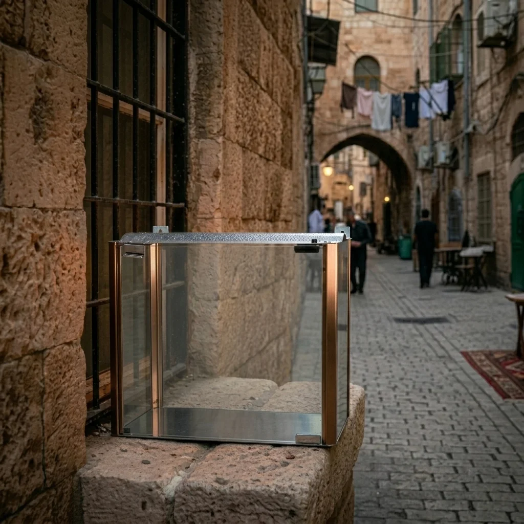בית חנוכייה מהודר מאלומיניום וזכוכית 50×25×60 ס״מ