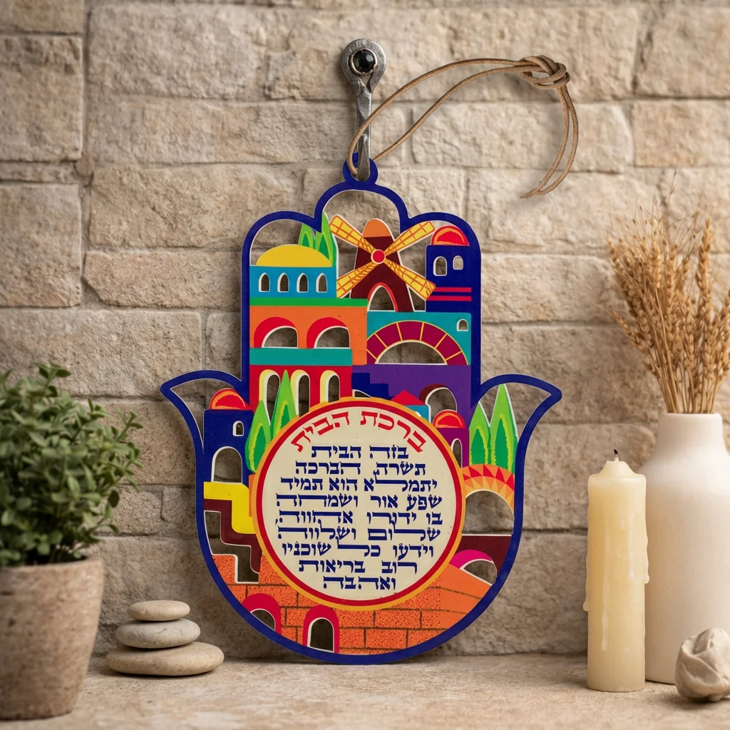 חמסה צבעונית ברכת הבית עברית עיצוב "ירושלים" 17
