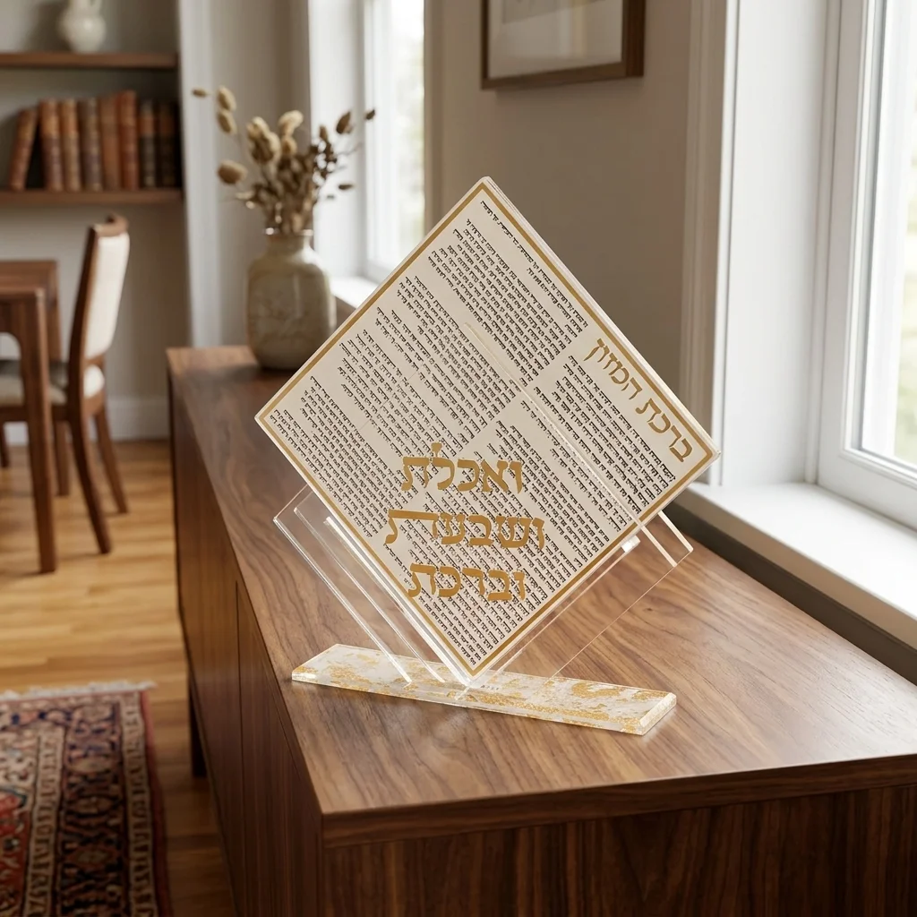 מעמד אקריליק נוסח אשכנזי עם 7 ברכונים - זהב 25×22 ס״מ