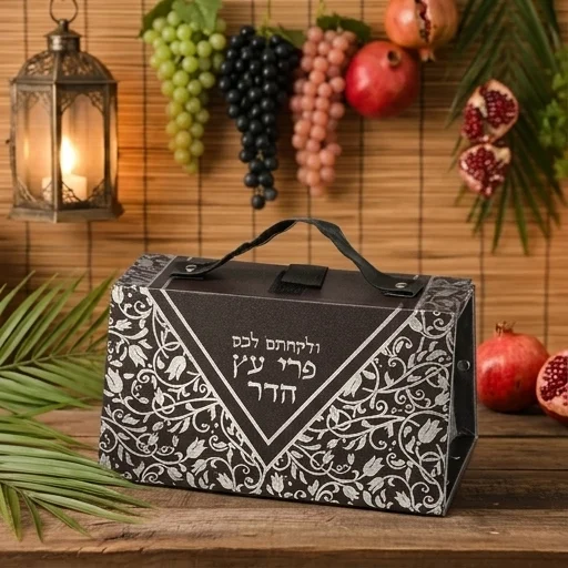 כלי לאתרוג דמוי עור הדפסה כסף 11×19×13 ס״מ
